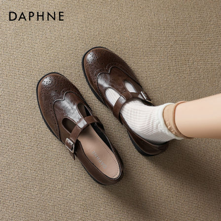 达芙妮布洛克棕色乐福鞋2026春季新款复古粗跟通勤软底不累脚单鞋