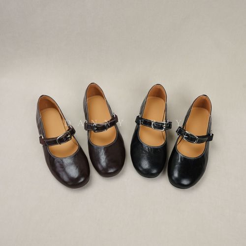 Dannyfrey丹尼芙蕾春上新少女甜美风韩系羊皮一字扣玛丽珍鞋1.5CM主图