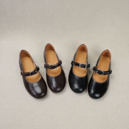 Dannyfrey丹尼芙蕾春上新少女甜美风韩系羊皮一字扣玛丽珍鞋1.5CM