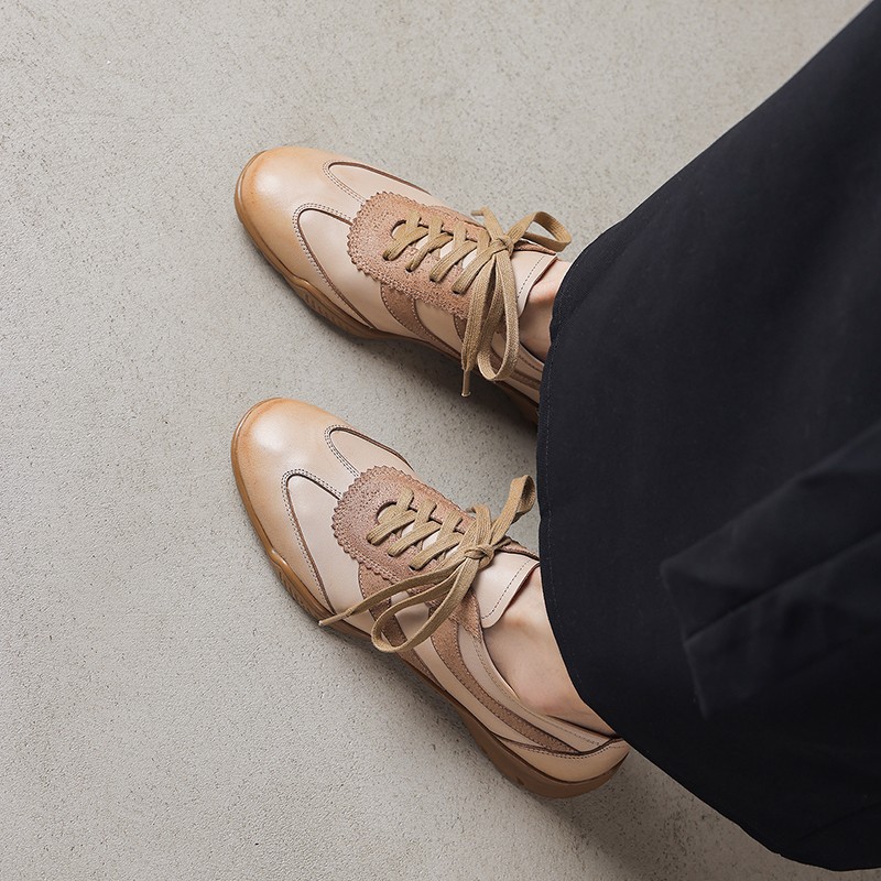 【NICESEE】2.5cm,2026年新款真皮运动休闲鞋女平底系带显瘦德训鞋主图