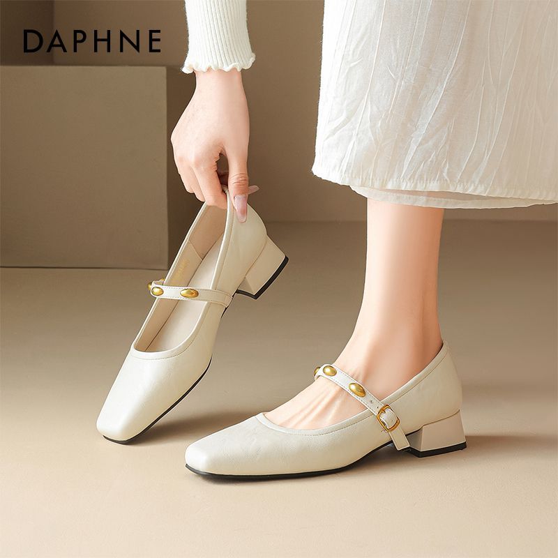 达芙妮白色玛丽珍鞋女鞋2025新款冬季小个子单鞋法式小香风小皮鞋主图
