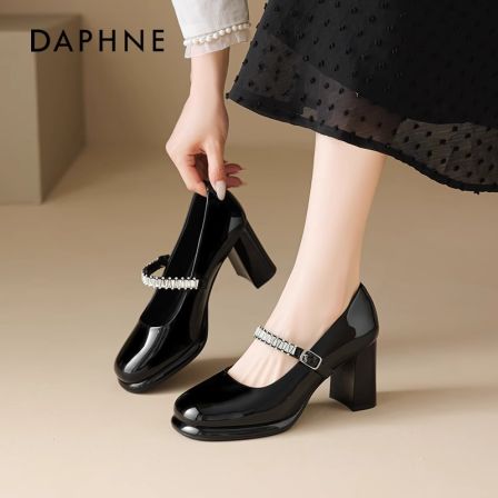 达芙妮玛丽珍女鞋2025新款夏季绝美浅口单鞋粗高跟鞋不累脚小皮鞋