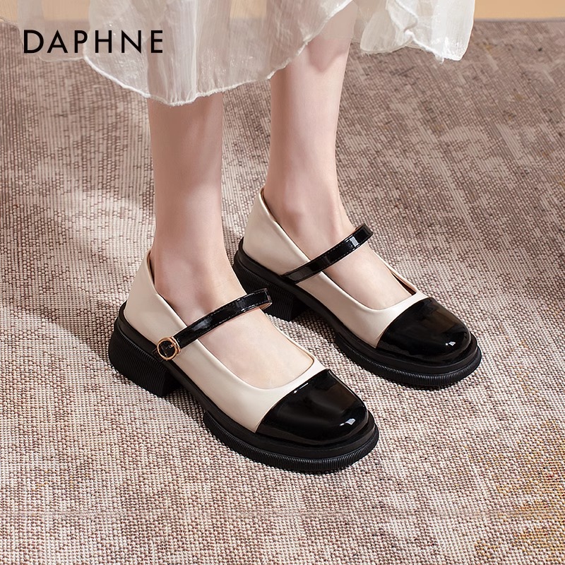 达芙妮黑色玛丽珍鞋女2026春季新款法式百搭皮鞋厚底浅口平底单鞋主图