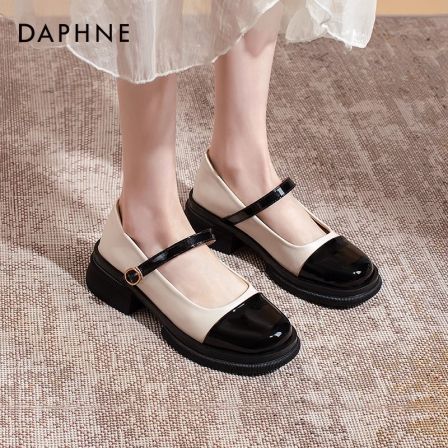 达芙妮黑色玛丽珍鞋女2026春季新款法式百搭皮鞋厚底浅口平底单鞋