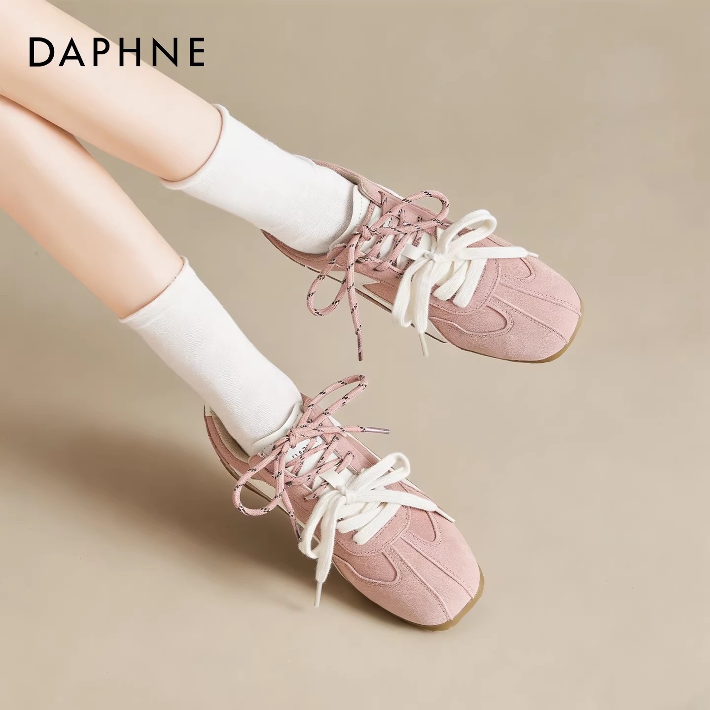 达芙妮粉色德训鞋女2025新款冬加绒复古内增高休闲百搭软底运动鞋主图