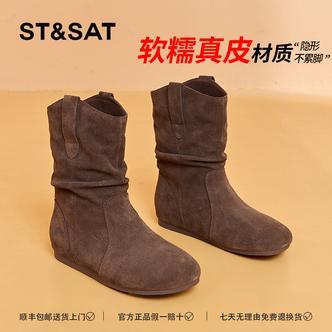 星期六复古短靴女2025新款爆款真皮软底堆堆靴时尚百搭秋冬保暖