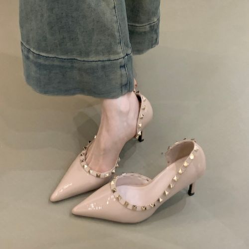 MRL-H886-5 法式仙女高跟鞋2026年春季铆钉尖头浅口侧空细跟单鞋主图