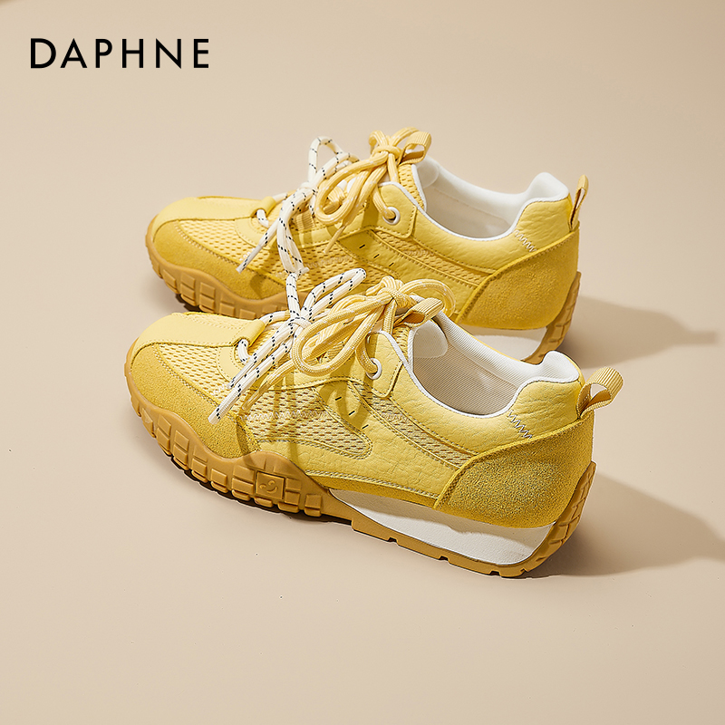 达芙妮厚底阿甘鞋女2025新款夏季双鞋带拼色德训鞋巨好看黄色鞋子主图