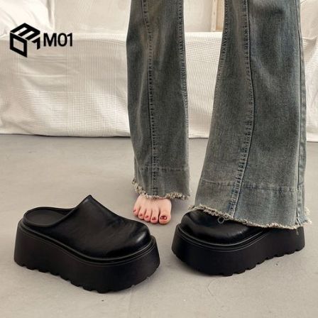 M01包头厚底半拖鞋女外穿高级感2026超火春秋懒人穆勒增高勃肯鞋