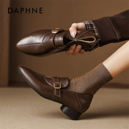 达芙妮美拉德乐福鞋女2026新款春季尖头粗跟小皮鞋英伦风通勤单鞋