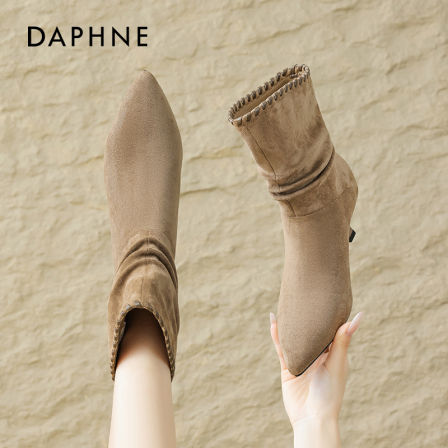 达芙妮尖头短靴女秋季细高跟靴子2025新款美拉德棕色堆堆靴巨好看