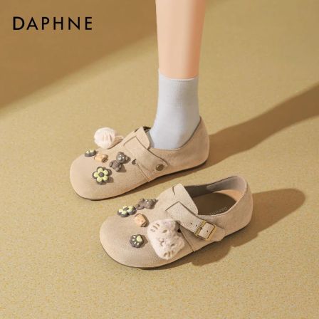 达芙妮厚底勃肯鞋女2026春季新款增高软底卡通可爱全包一脚蹬单鞋