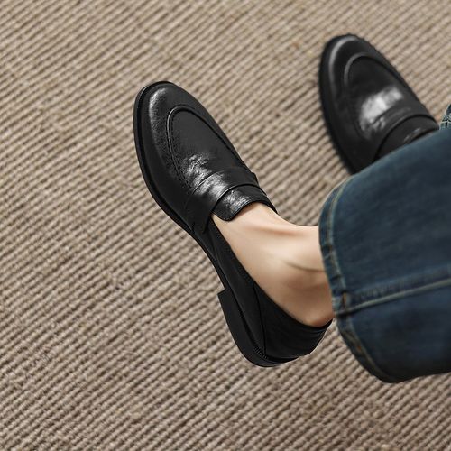 牛皮~2.5cm复古棕色深口乐福鞋软底休闲一脚蹬懒人鞋平底真皮单鞋主图