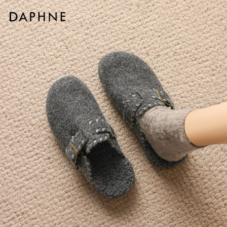 达芙妮加绒勃肯鞋女2025冬季新款厚底保暖一脚蹬包头拖鞋毛毛鞋子