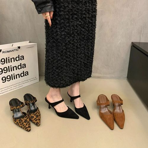 2026春夏新款小众设计复古方头一字带包头半拖高跟鞋主图