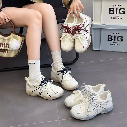 软皮增高复古德训小白鞋女轻便百搭休闲阿甘鞋厚底双鞋带运动鞋主图