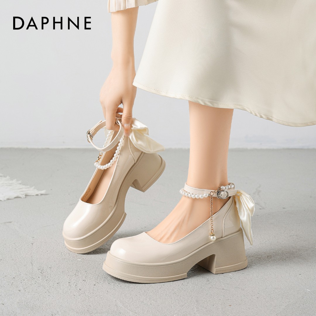 达芙妮厚底玛丽珍鞋女2026春季新款配裙子浅口小皮鞋绝美高跟单鞋主图