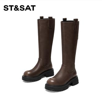 St&Sat/星期六复古纯色厚底长筒靴2026新款气质百搭时装靴女圆头主图