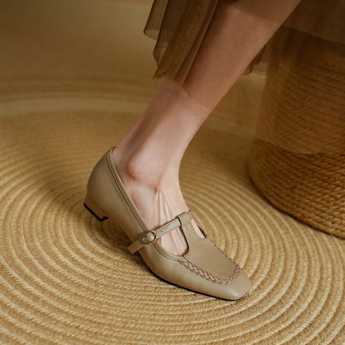 3cm 韩版气质百搭粗跟浅口玛丽珍鞋春季法式优雅简约时尚方头单鞋主图