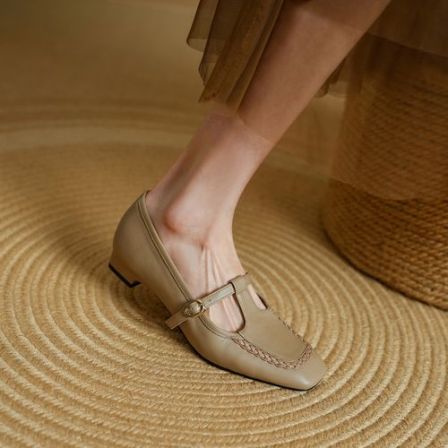 3cm 韩版气质百搭粗跟浅口玛丽珍鞋春季法式优雅简约时尚方头单鞋