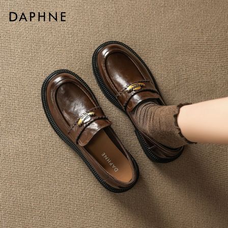 达芙妮棕色乐福鞋女2026新款春季复古软底小皮鞋配裙子一脚蹬女鞋