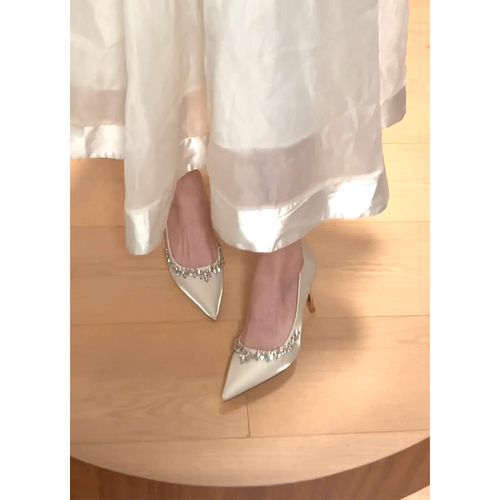 白色细闪主婚鞋女新款18岁不累脚结婚婚纱法式礼服鞋成人礼高跟鞋主图