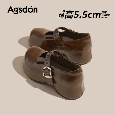 达芙妮玛丽珍鞋女2026新款春季棕色厚底小皮鞋内增高通勤浅口单鞋