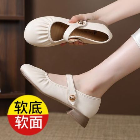 浅口单鞋女2026新款春季平底女鞋法式鞋子时尚百搭圆头玛丽珍皮鞋