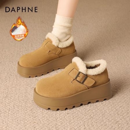 达芙妮厚底加绒勃肯鞋女款2025新款冬季一脚蹬增高毛毛雪地靴棉鞋