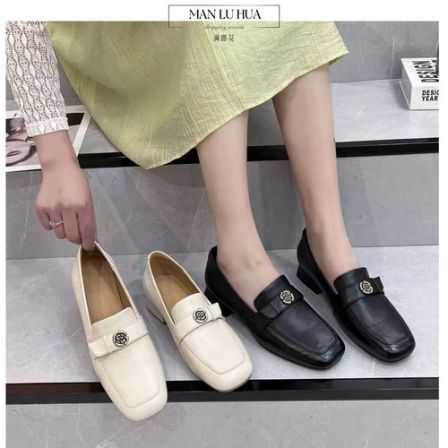 头层羊皮低跟乐福鞋女平底粗跟皮鞋软底单鞋软皮一脚蹬秋季新款