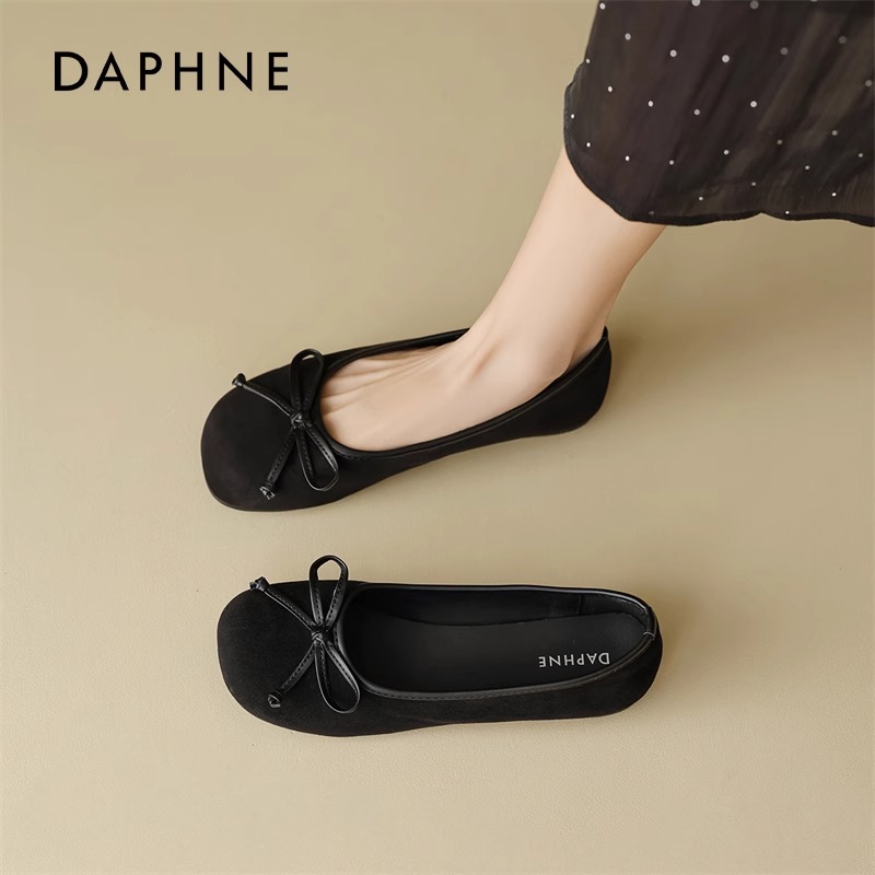 达芙妮黑色芭蕾单鞋女2026春新款法式绝美不累脚一脚蹬平底小皮鞋主图