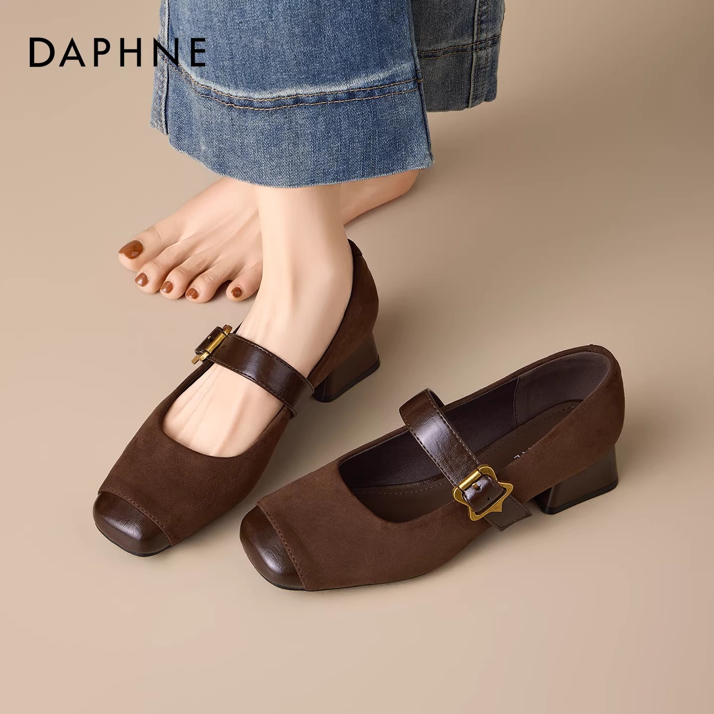 达芙妮玛丽珍鞋女2026新款春季法式配裙子小皮鞋复古粗跟芭蕾单鞋主图