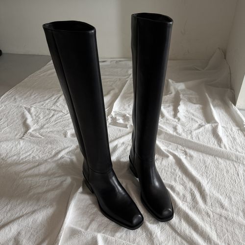 YDD/26年新款精致简约芭蕾风立体小方头气质百搭粗跟长靴/5837-1主图