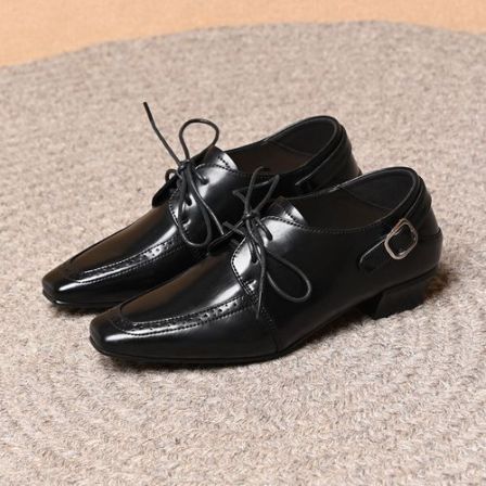 英伦风复古方头系带深口单鞋女2026春秋新款百搭低跟皮带扣小皮鞋