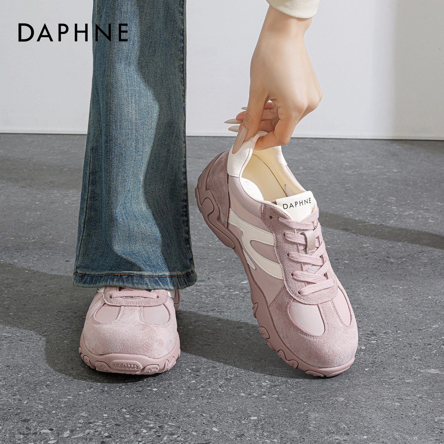 达芙妮粉紫色德训鞋女2026新款春季芭蕾风内增高阿甘鞋休闲运动鞋主图