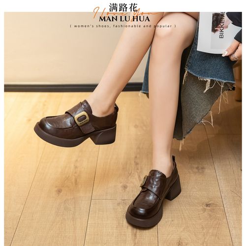 厚底乐福鞋女增高小个子软底不累脚牛皮真皮轻便显脚小爆款6138主图