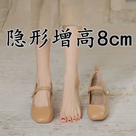 小个子法式玛丽珍鞋女2025新款软底晚晚鞋内增高配裙子粗高跟单鞋