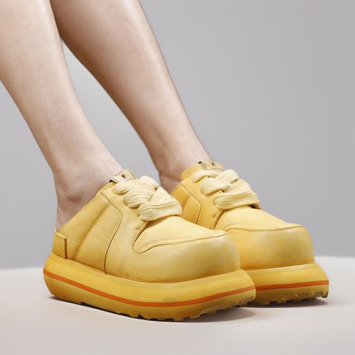 7CM水洗牛皮厚底面包鞋女2026 年春夏新款系带洋气室外包头拖鞋子主图