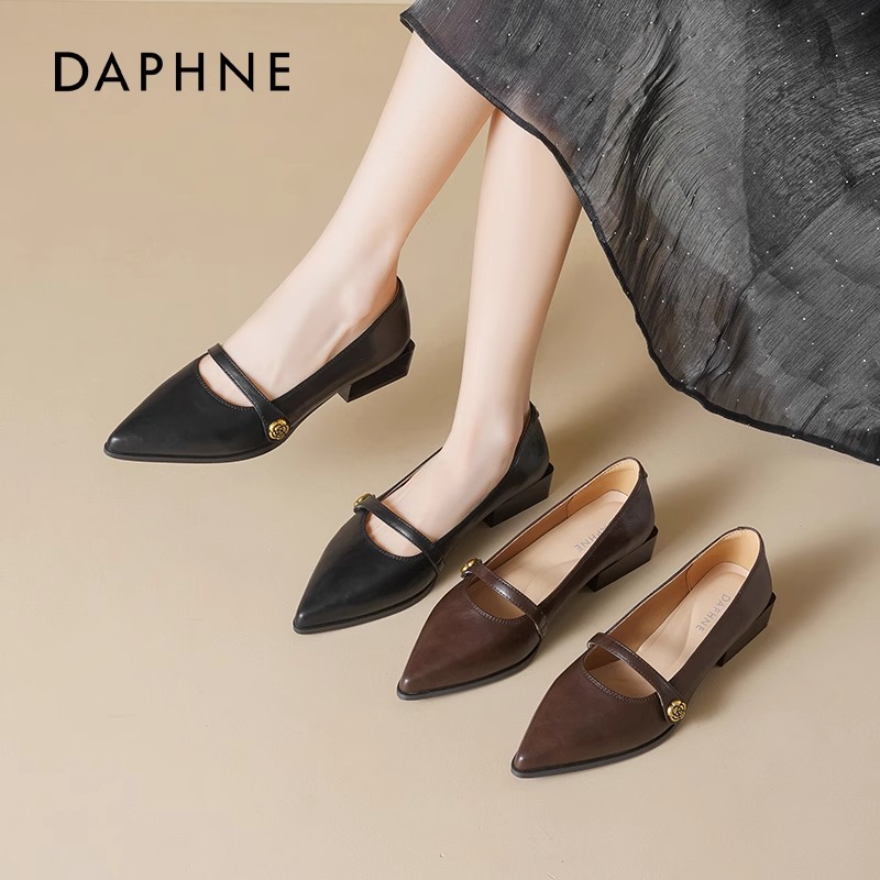 达芙妮棕色尖头高跟鞋女2025新款夏季复古百搭气质玛丽珍浅口单鞋主图