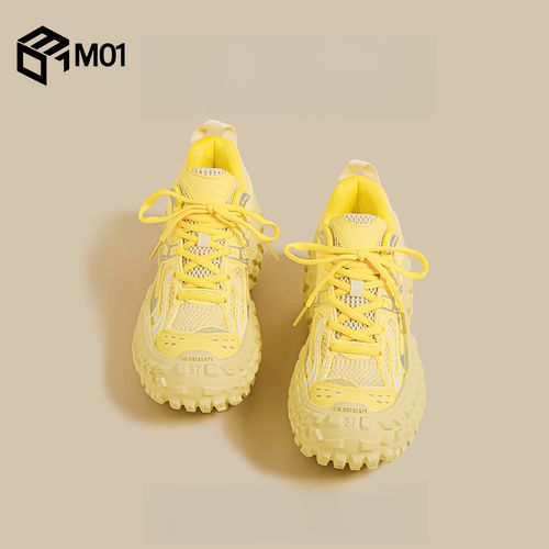 M01黄色老爹鞋女夏季新款网面薄款榴莲厚底小众增高休闲运动鞋潮主图