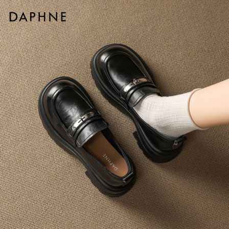 达芙妮厚底乐福鞋女款2026新款春季黑色一脚蹬英伦风小皮鞋单鞋子