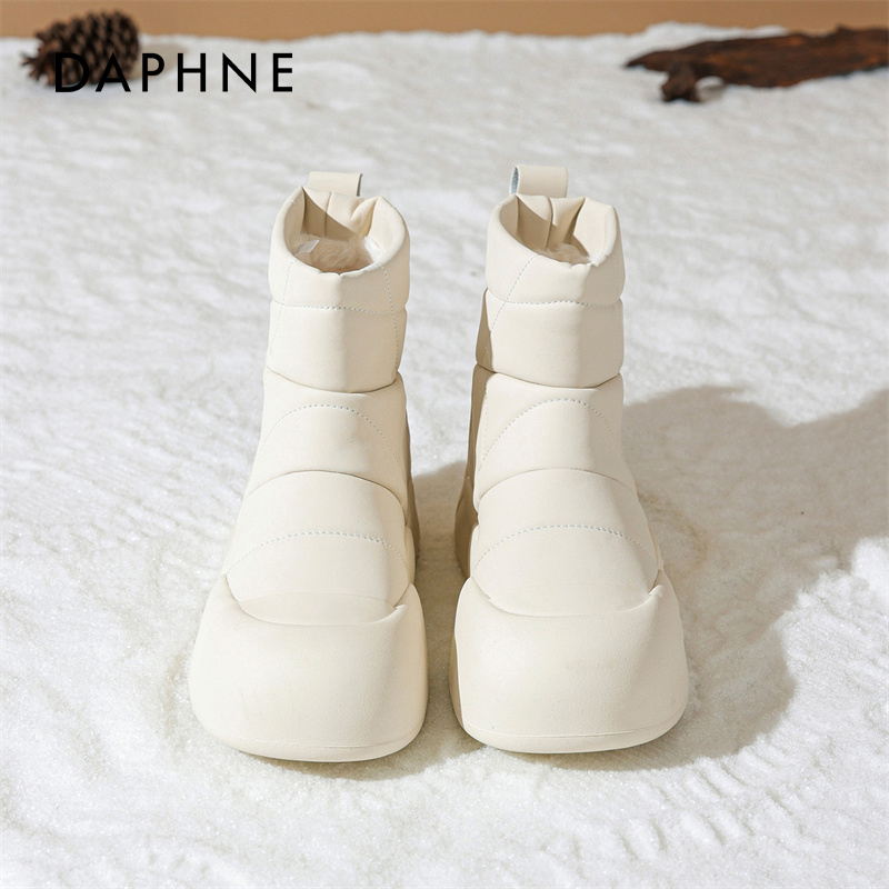 达芙妮白色雪地靴女款2025新款冬季加绒面包短靴厚底防水防滑棉鞋主图