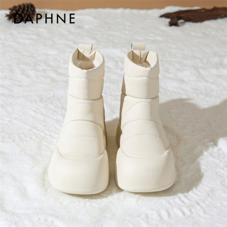 达芙妮白色雪地靴女款2025新款冬季加绒面包短靴厚底防水防滑棉鞋