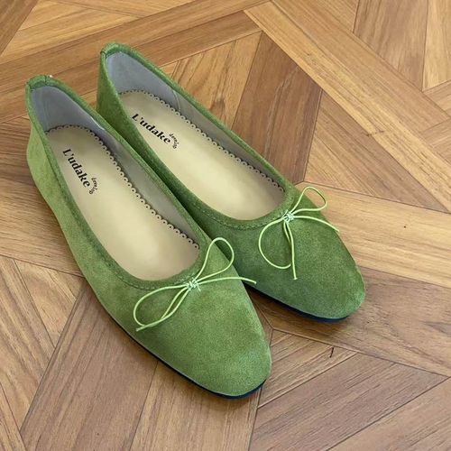 BEIJU 法式复古风反绒皮芭蕾舞鞋女方头蝴蝶结浅口单鞋平底鞋6373主图