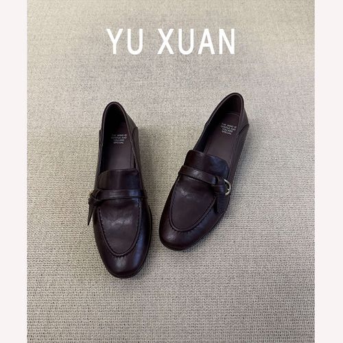 牛皮版~复古英伦风粗跟一脚蹬乐福鞋女时尚百搭中跟真皮单鞋新款主图