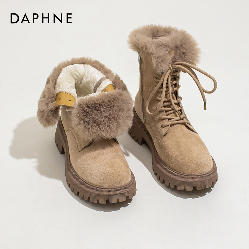 达芙妮厚底雪地靴女2025冬季加绒保暖棉鞋东北马丁短靴户外登山靴主图