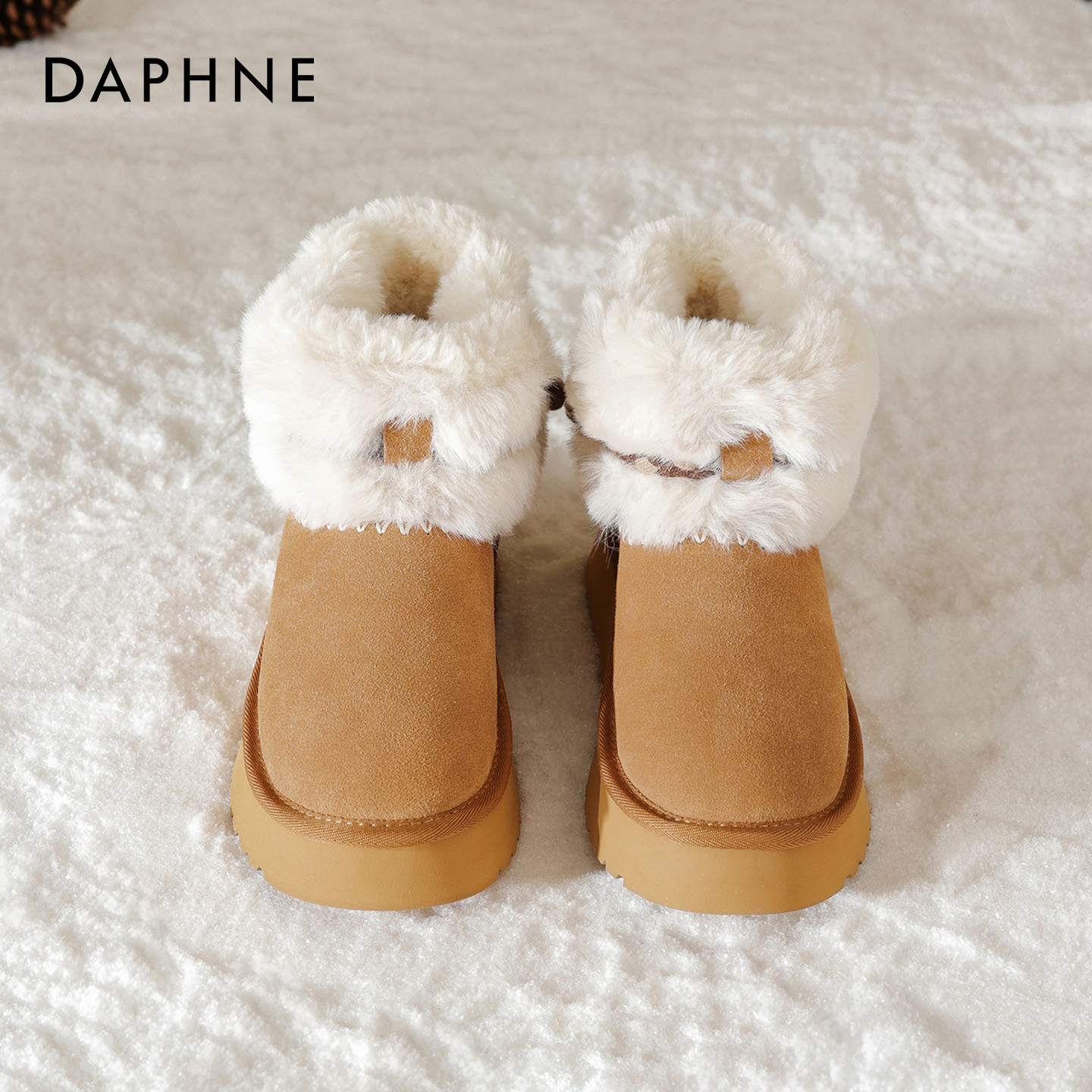 达芙妮厚底雪地靴女2025新款冬季防滑毛毛短靴子保暖加绒东北棉鞋主图