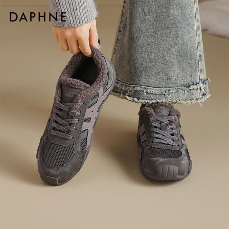达芙妮加绒德训鞋女2025新款冬季百搭加厚保暖棉鞋休闲软底阿甘鞋