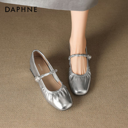 达芙妮玛丽珍女鞋2026春季新款法式配裙子银色高跟小皮鞋浅口单鞋
