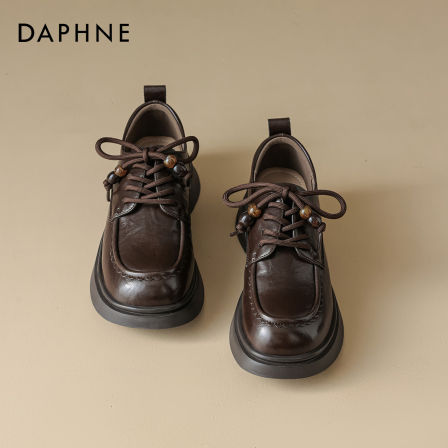 达芙妮棕色乐福鞋女款2026新款春季百搭英伦风厚底小皮鞋通勤单鞋